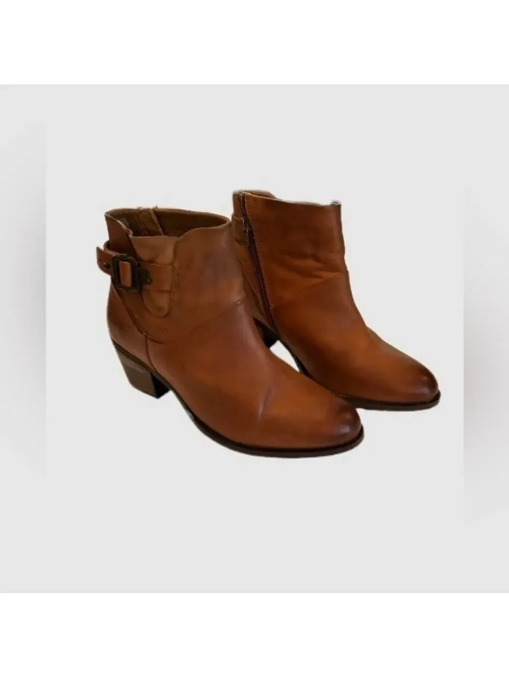 Earth West Riverton Havane Leather Buckle Zipper Ankle Boots Booties 8.5 wide